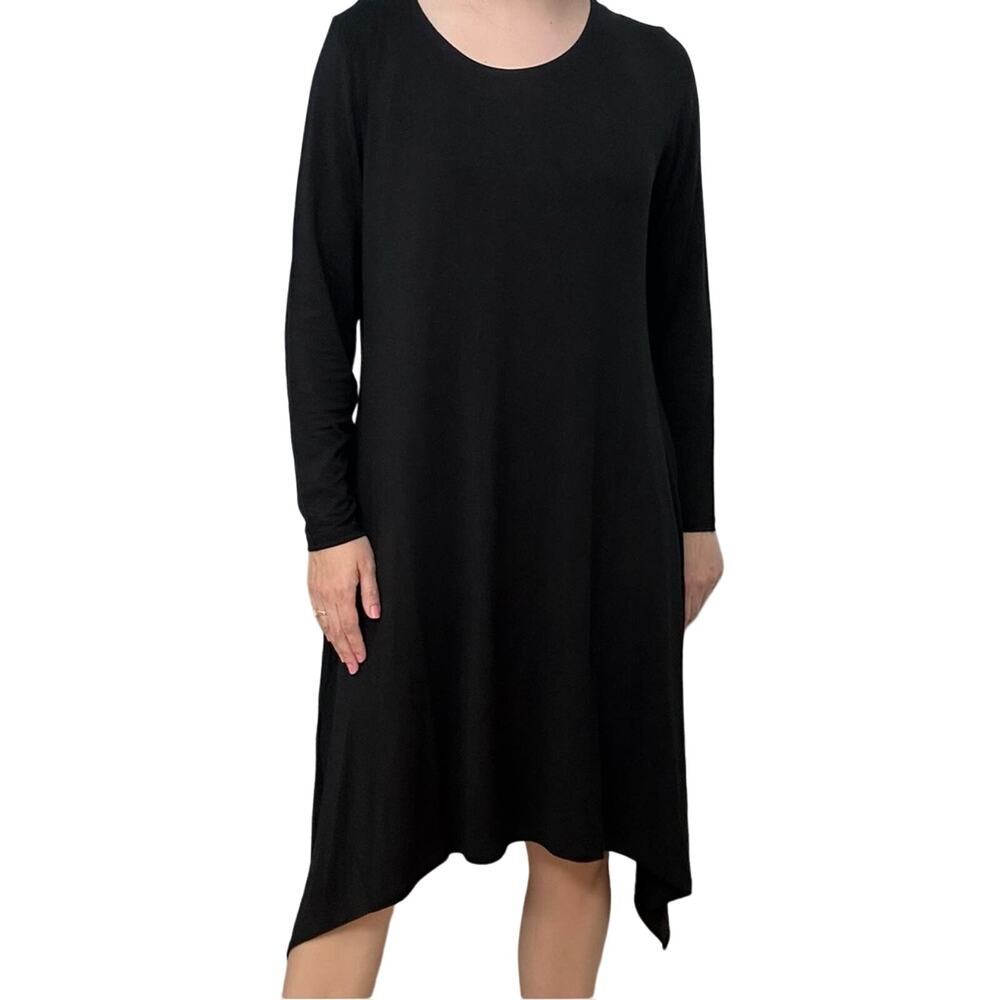 Gudrun Sjoden Dress Knee Length Black Long Sleeve Modest Lagenlook Size Medium